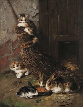  UNE Pintura al %C3%B3leo - Gatitos jugando con conejos en Feed Alfred Brunel de Neuville